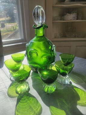 Swedish Aseda Decanter Set with Six Cordial Glasses